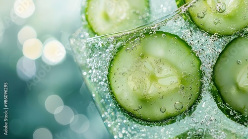 Refreshing image of cucumber slices in sparkling water, perfect for hydration and healthy lifestyle themes. photo