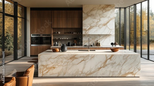 Obraz na płótnie sleek marble kitchen island bathed in natural light minimalist design with subtle veining perfect for product display w salonie