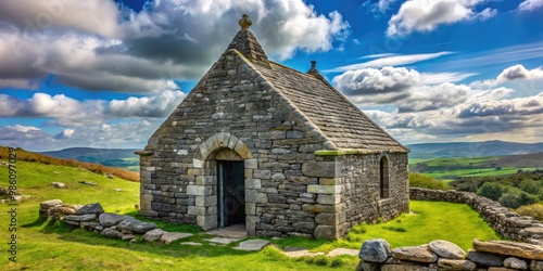 In harmony with nature, this ancient oratory rises, its tapered design evoking growth, its corbelled roof a testament to the ingenuity of craftsmen, sheltering tales and tradition. photo