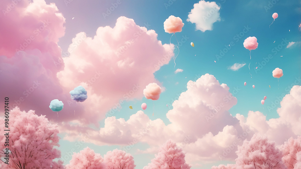 A whimsical world with cotton candy clouds and a pastel sky, evoking wonder and boundless imagination A whimsical world with cotton candy clouds and a pastel sky, evoking wonder and boundless imagination