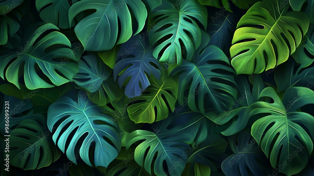 Seamless Pattern of Tropical Leaves in Vibrant Green Shades. AI generated illustration Seamless Pattern of Tropical Leaves in Vibrant Green Shades. AI generated illustration