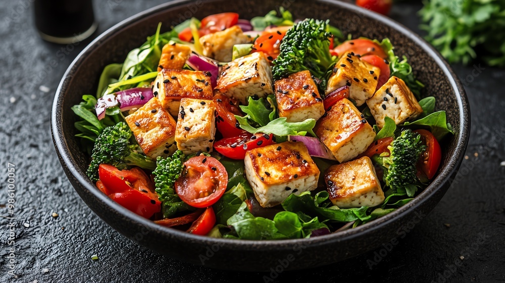 Delicious tofu salad with fresh vegetables, perfect for a healthy meal. Delicious tofu salad with fresh vegetables, perfect for a healthy meal.