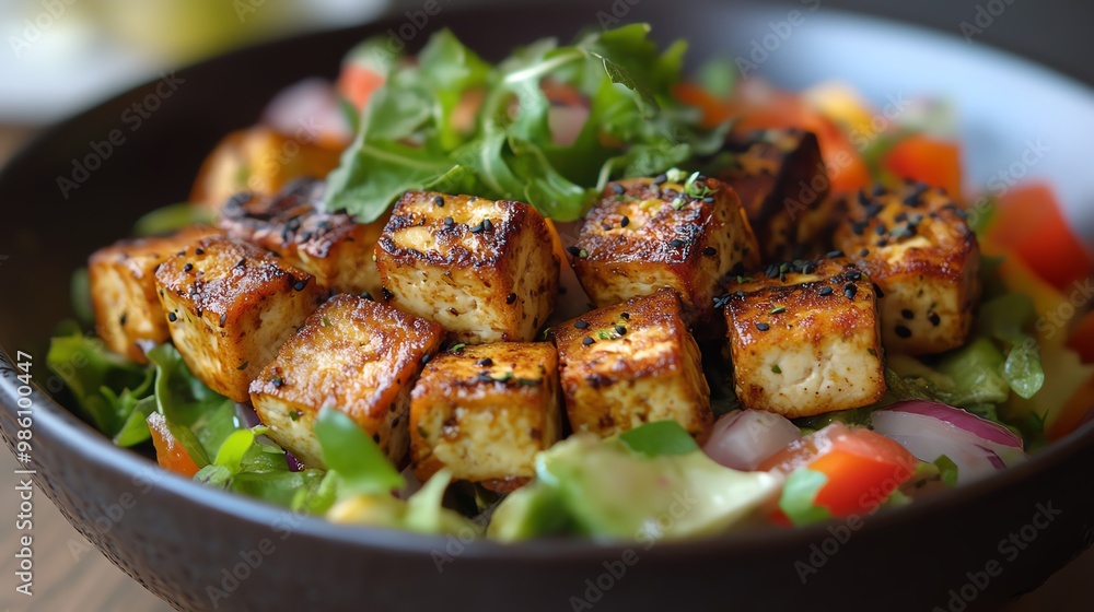 Vegetarian tofu salad is packed with protein and fiber, making it a nutritious option for lunch or dinner Vegetarian tofu salad is packed with protein and fiber, making it a nutritious option for lunch or dinner