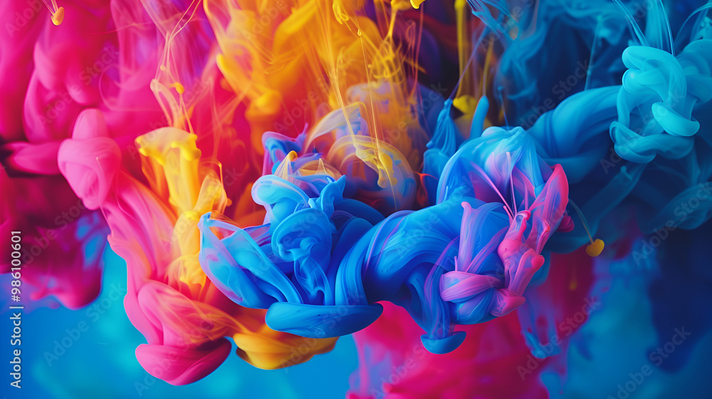 Abstract background of blue and purple ink in water on a black background ,abstract background of colored smoke in the form of a wave Abstract background of blue and purple ink in water on a black background ,abstract background of colored smoke in the form of a wave