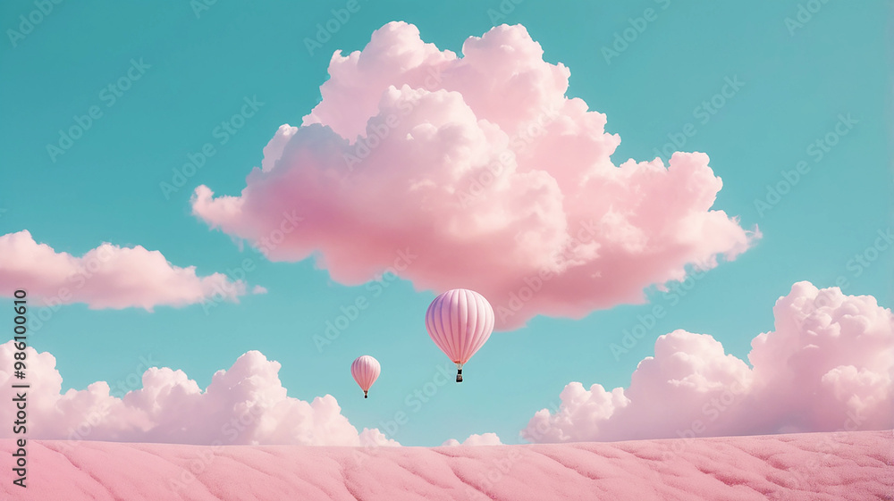 Obraz premium A whimsical world with cotton candy clouds and a pastel sky, evoking wonder and boundless imagination