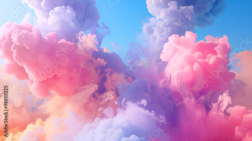 Smoke colorful clouds background banner for webpage ,Paint explosion blue, pink, purple, yellow multicolor mobile backdrop