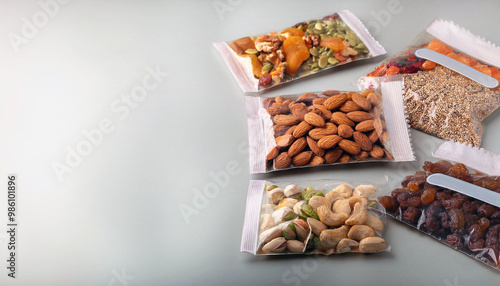 Variety of Nuts and Dried Fruits in Individual Packages photo