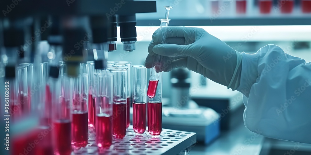 Scientist doing research, Analysis in a laboratory doing with blood samples or tests Dna, Medical innovation doing chemical experiment mixing liquid in test tube project in pharmaceutical lab Scientist doing research, Analysis in a laboratory doing with blood samples or tests Dna, Medical innovation doing chemical experiment mixing liquid in test tube project in pharmaceutical lab