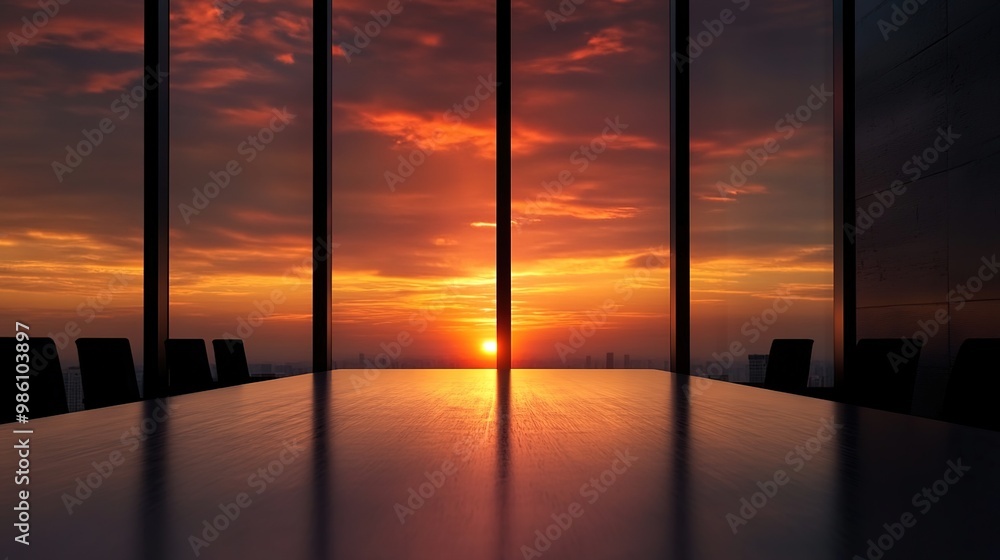 Fototapeta premium Sunset View from Modern Office Meeting Room