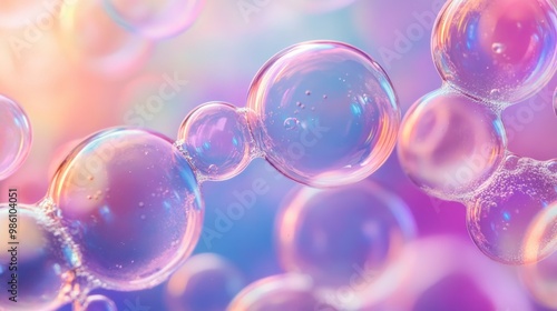 many soap bubbles close up on a colored background