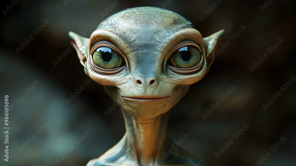A green alien with big eyes and a smile on its face A green alien with big eyes and a smile on its face
