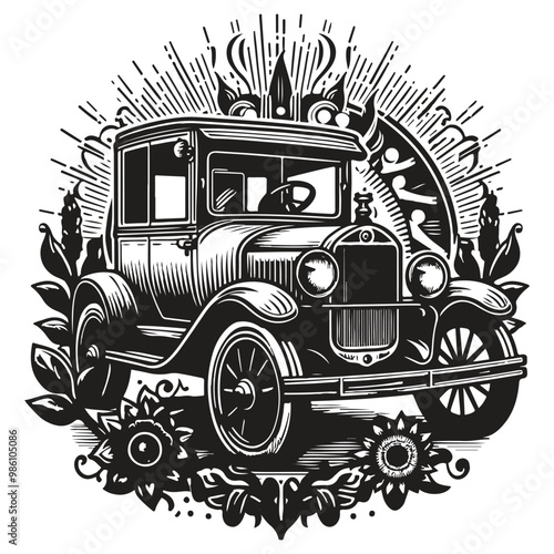 retro old vintage car vector silhouette, ai generated