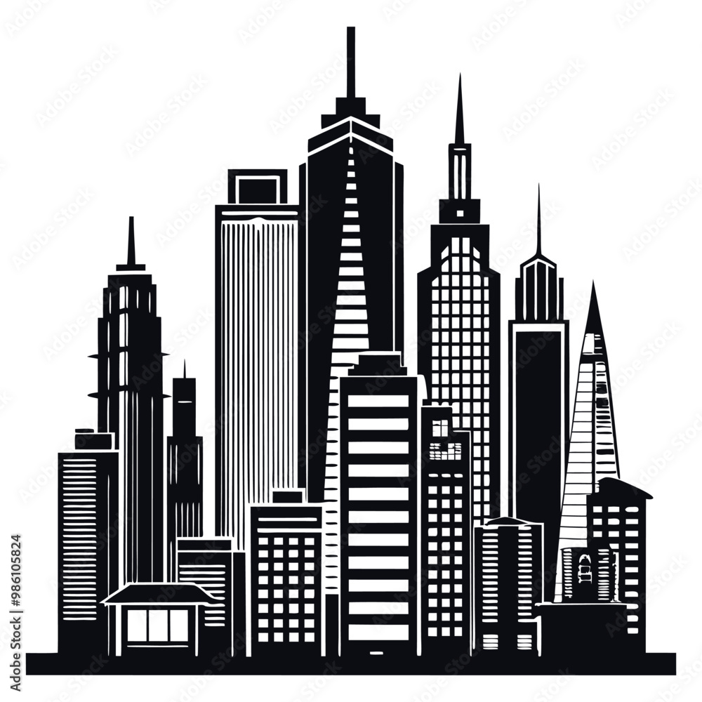 Fototapeta premium Modern city skyscrapers silhouette, Ai generated