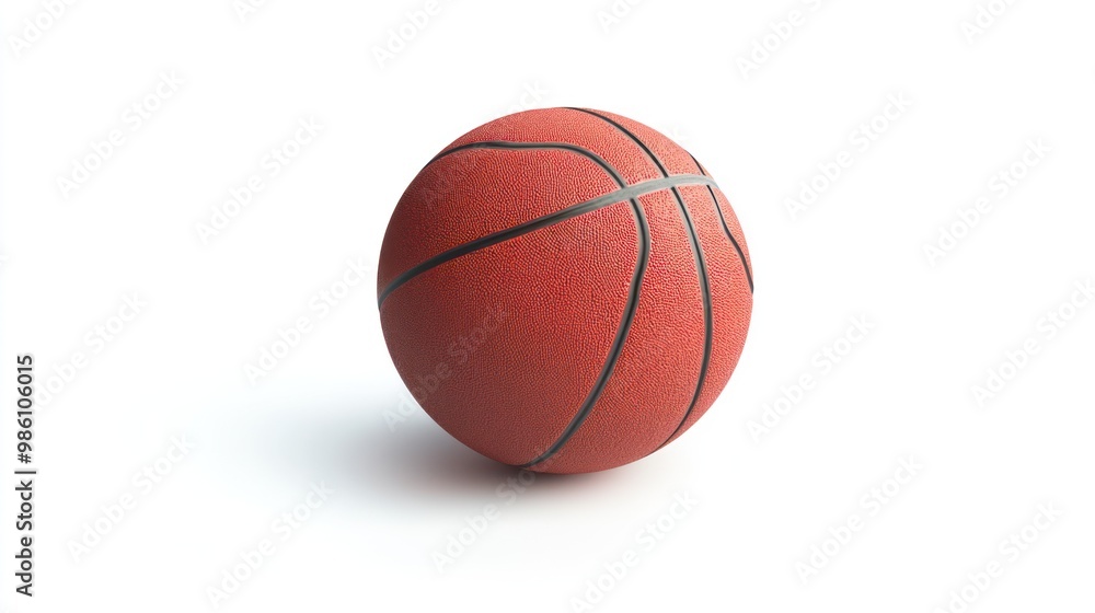 Close-up of a classic brown basketball with black seams on a white background.