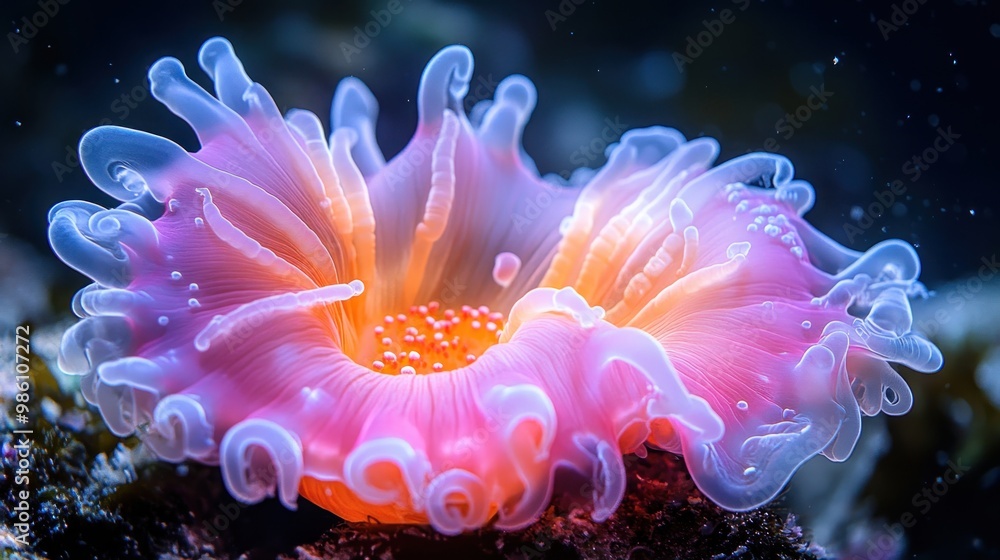 Vibrant underwater scene featuring a colorful sea anemone. Vibrant underwater scene featuring a colorful sea anemone.