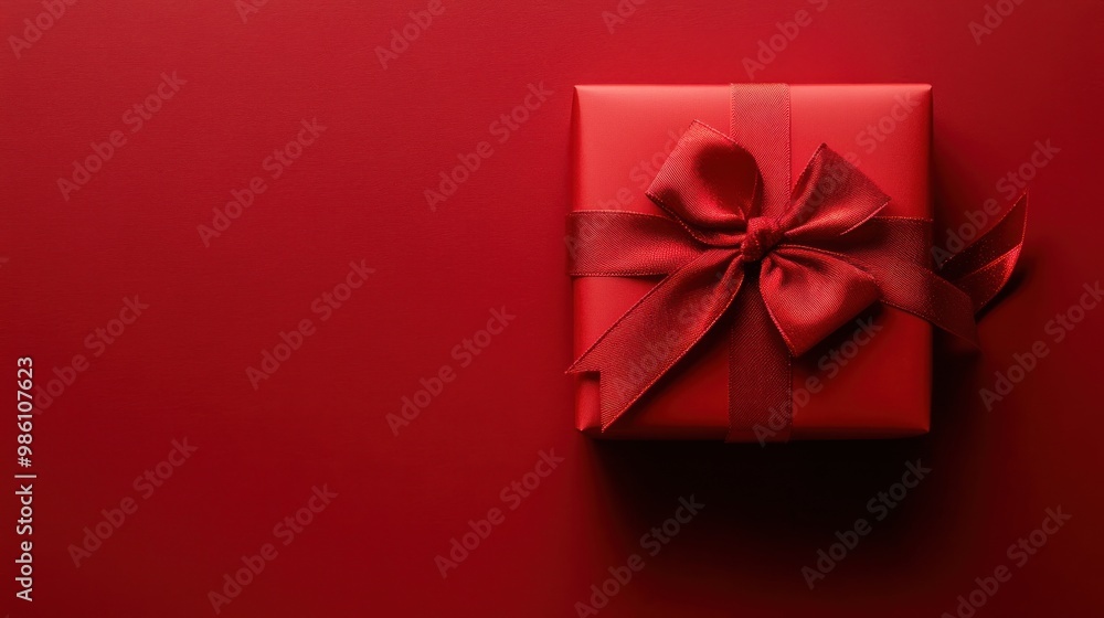 Red gift box with a red ribbon on a red background. Red gift box with a red ribbon on a red background.