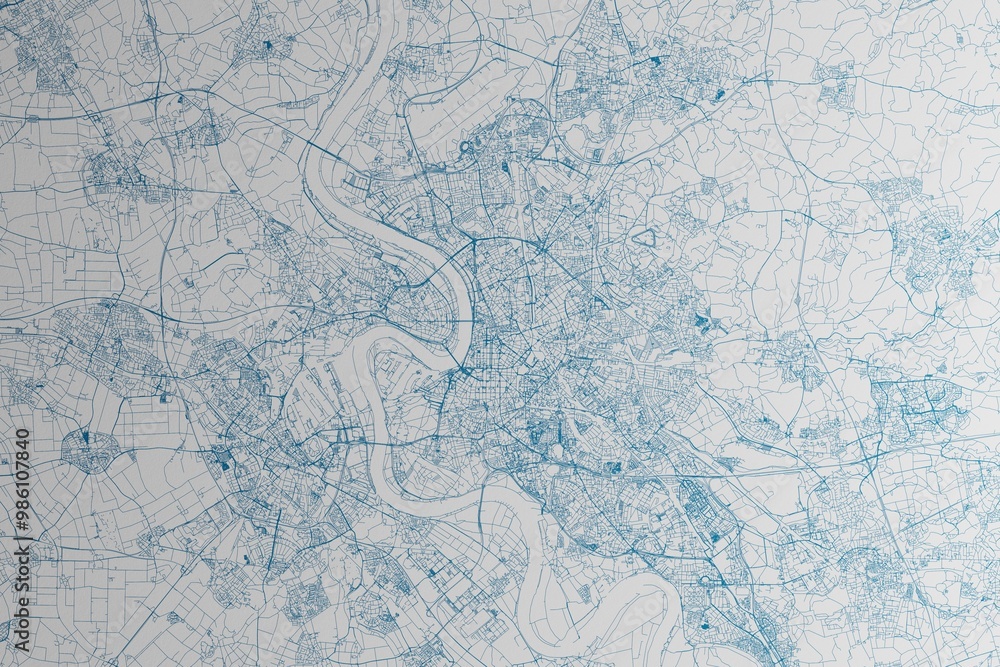 Map of the streets of Dusseldorf (Germany) made with blue lines on white paper. 3d render, illustration Map of the streets of Dusseldorf (Germany) made with blue lines on white paper. 3d render, illustration