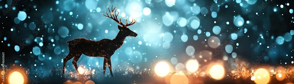 A majestic deer silhouette against a sparkling blue and bokeh background, evoking a sense of wonder and tranquility. A majestic deer silhouette against a sparkling blue and bokeh background, evoking a sense of wonder and tranquility.