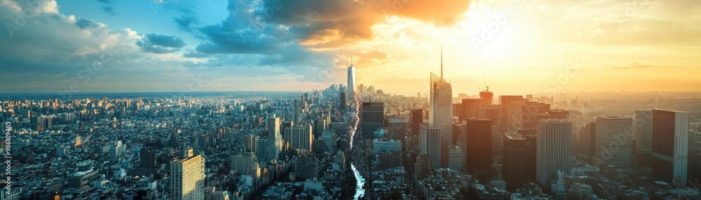 A stunning skyline view at sunset, showcasing towering buildings and vibrant colors in the heart of a bustling city. A stunning skyline view at sunset, showcasing towering buildings and vibrant colors in the heart of a bustling city.