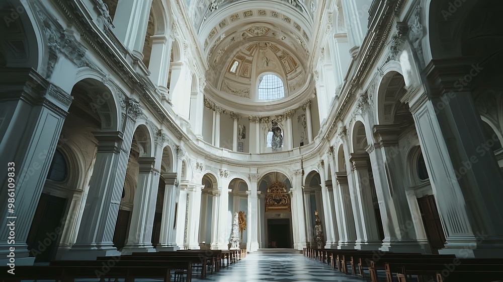 Fototapeta premium White Interior Architecture With Arched Columns And A Dome Ceiling