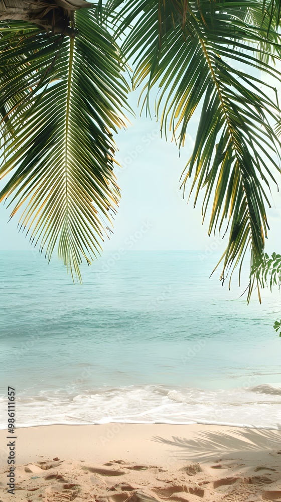 Fototapeta premium Tropical Beach with Palm Tree Branches