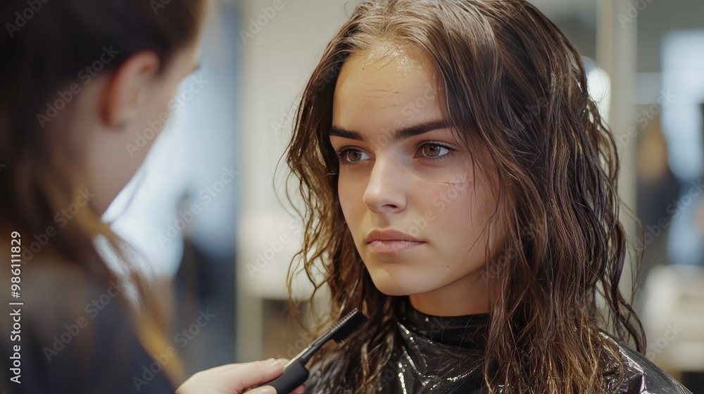 A stylist showing a client heat-damaged hair caused by overuse of curling irons and straighteners. A stylist showing a client heat-damaged hair caused by overuse of curling irons and straighteners.