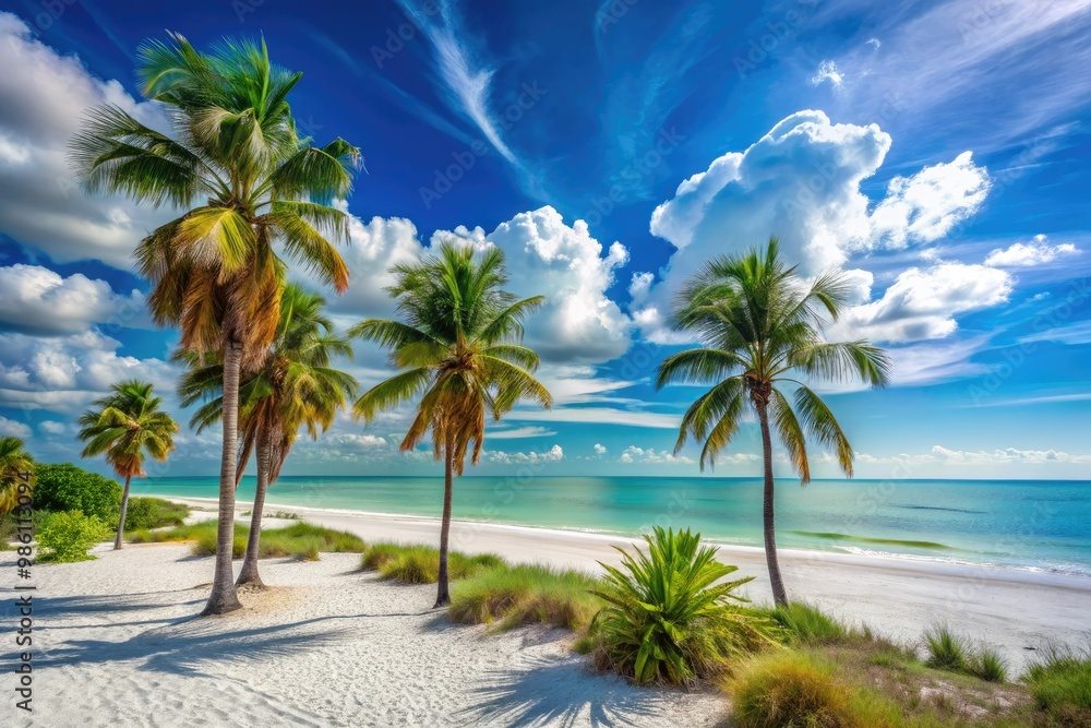 Turquoise waters meet white sand shores, where palm trees gently sway in the breeze, a tranquil retreat at Siesta Key, Florida, where worries fade away. Turquoise waters meet white sand shores, where palm trees gently sway in the breeze, a tranquil retreat at Siesta Key, Florida, where worries fade away.