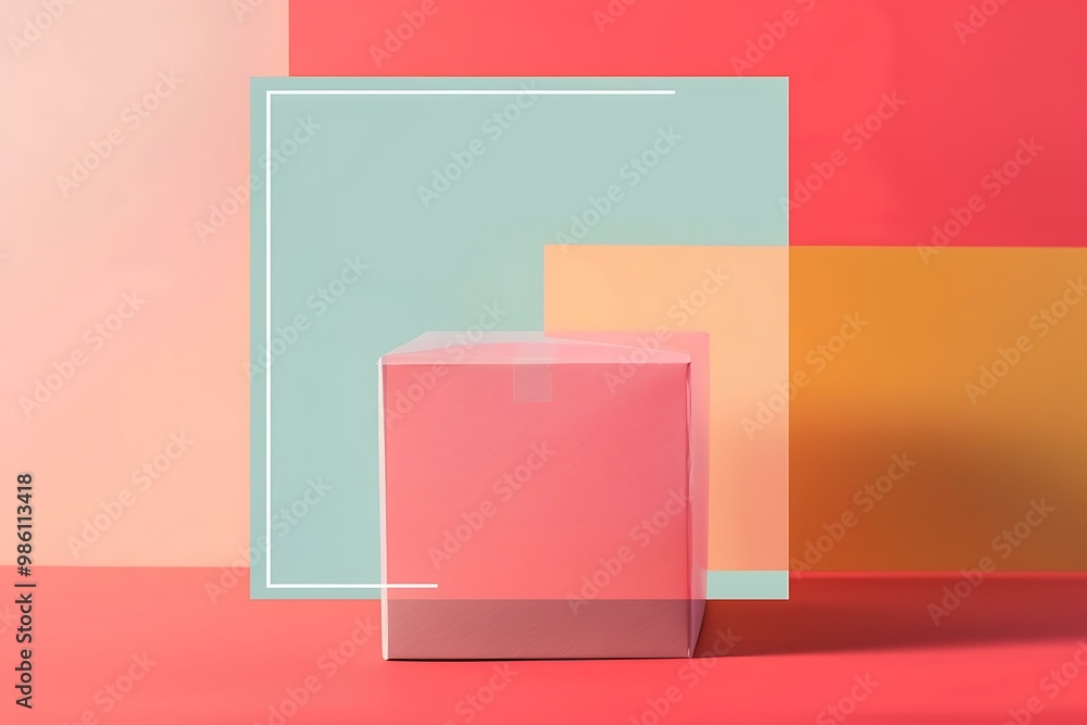 Abstract Geometric Background With Pink Cube Abstract Geometric Background With Pink Cube
