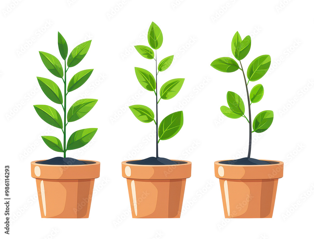 Obraz premium Three potted plants with vibrant green leaves