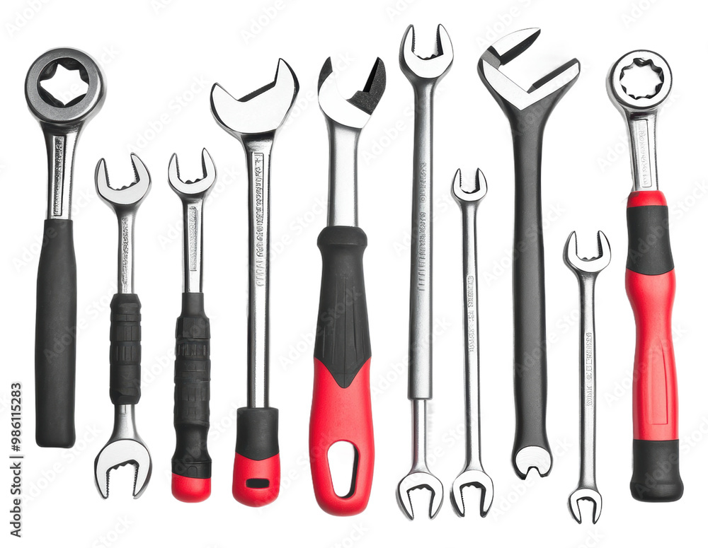 Essential set of hand tools for mechanical work isolated on transparent background Essential set of hand tools for mechanical work isolated on transparent background