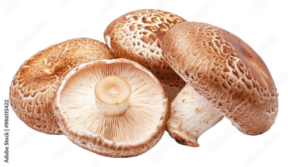 Freshly harvested brown mushrooms on display isolated on transparent background Freshly harvested brown mushrooms on display isolated on transparent background