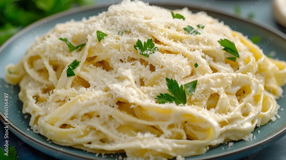 Creamy Fettuccine Alfredo with Parmesan Cheese and Parsley Creamy Fettuccine Alfredo with Parmesan Cheese and Parsley