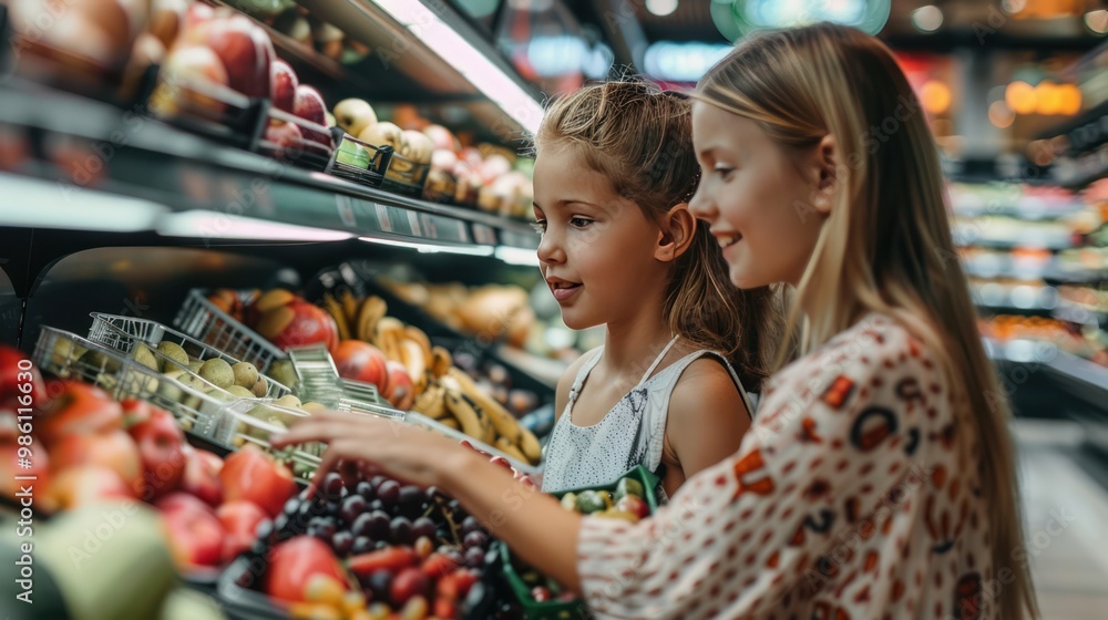 Mother and Daughter Shopping at Supermarket Mother and Daughter Shopping at Supermarket