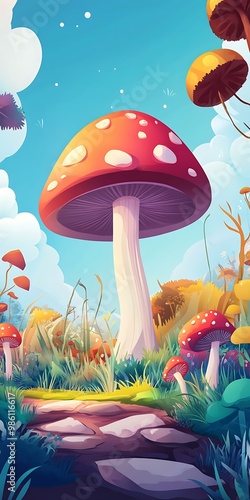 Red Mushroom In A Fantasy Forest