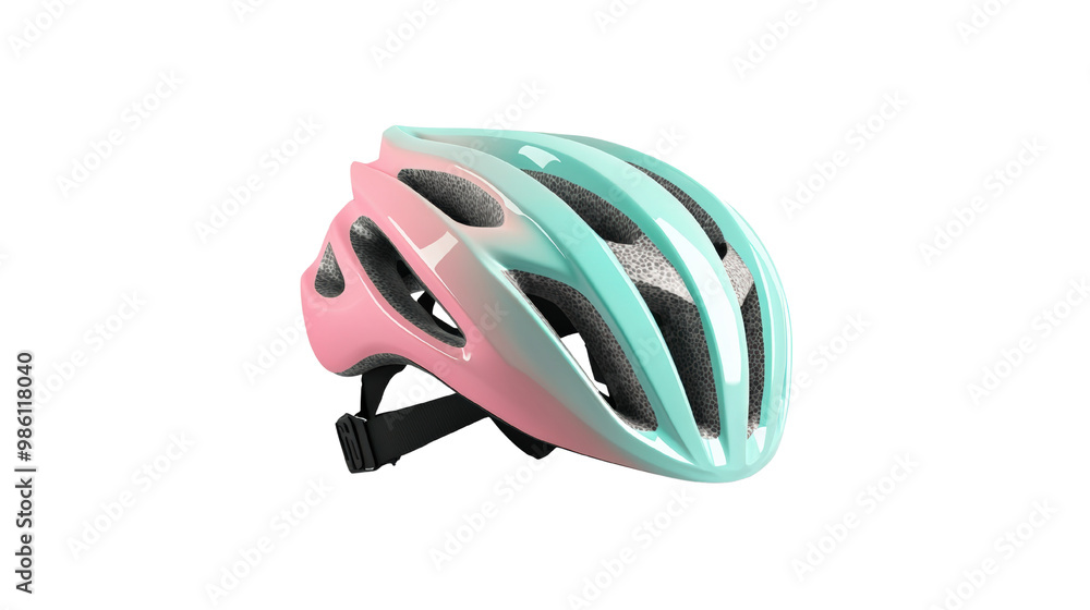 Stylish pink and mint cycling helmet, offering maximum ventilation and comfort. Lightweight, durable, and ideal for both casual and competitive cyclists isolated transparent background Stylish pink and mint cycling helmet, offering maximum ventilation and comfort. Lightweight, durable, and ideal for both casual and competitive cyclists isolated transparent background