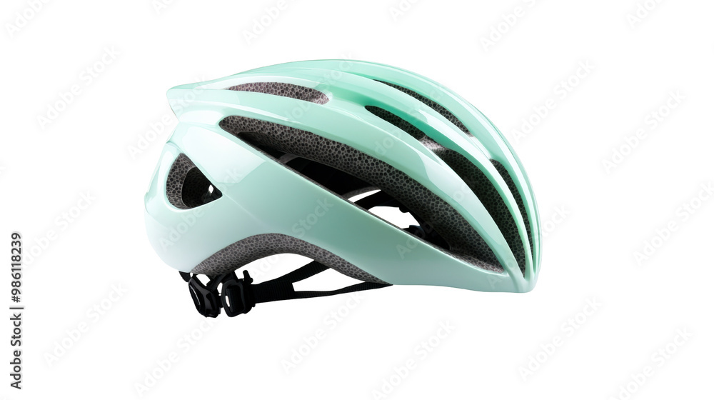 A sleek mint-colored cycling helmet with a lightweight, aerodynamic design. Perfect for cyclists seeking comfort, safety, and style during their rides. isolated transparent background A sleek mint-colored cycling helmet with a lightweight, aerodynamic design. Perfect for cyclists seeking comfort, safety, and style during their rides. isolated transparent background