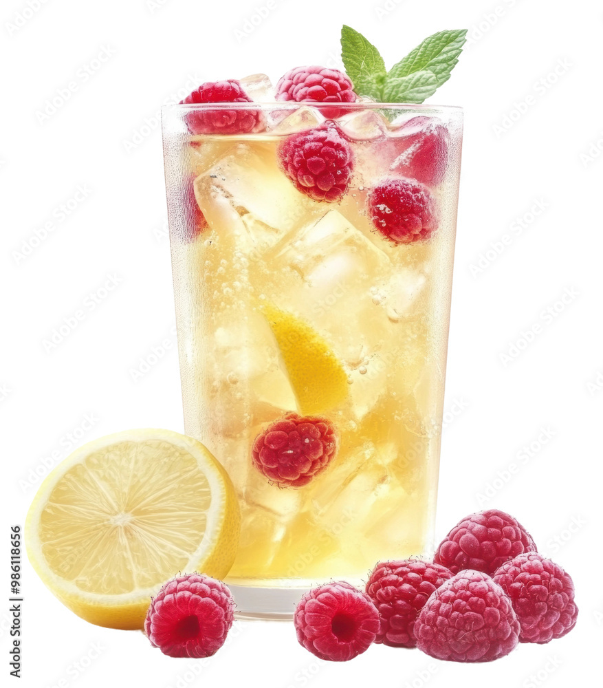 Refreshing raspberry lemonade with mint garnish isolated on transparent background Refreshing raspberry lemonade with mint garnish isolated on transparent background