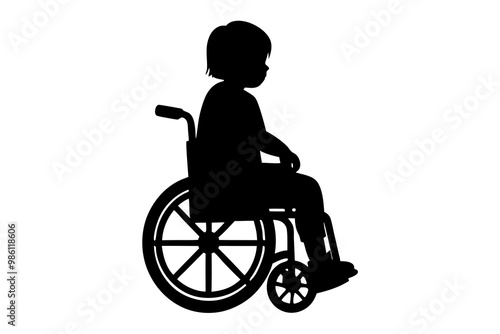 Black silhouette of children wheelchair on white background. vector illustration.