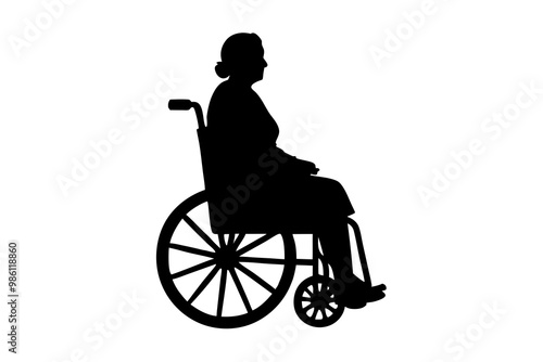 People on a wheelchair Silhouette vector illustration on white background. Vector silhouette.