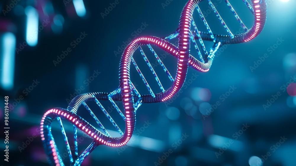 Synthetic biology DNA strands intertwining Synthetic biology DNA strands intertwining