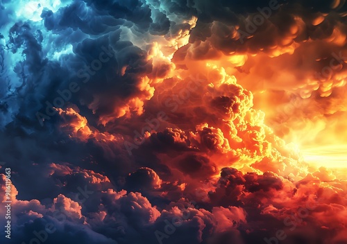 Dramatic Sky with Orange and Blue Clouds