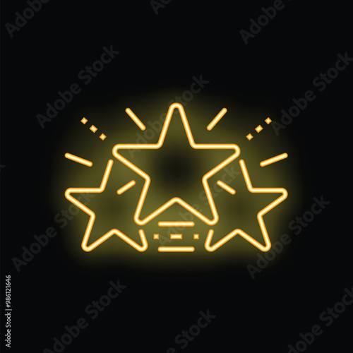 Neon icon of three stars shining brightly, symbolizing achievement, excellence, and recognition