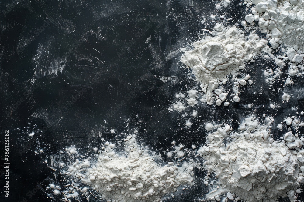 Obraz premium Black background with flour. Copy space top view