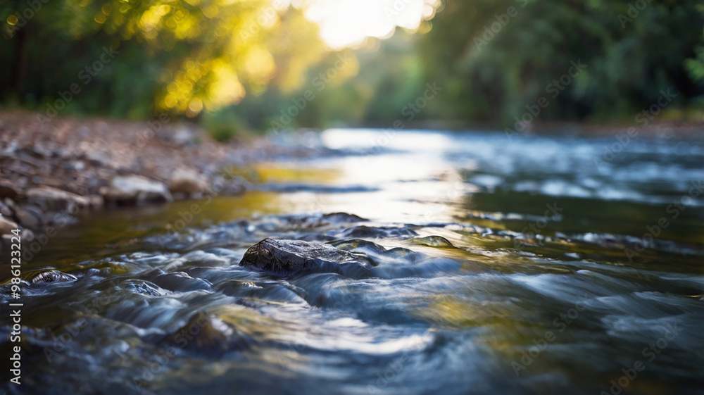 Blurred bokeh of a calm, flowing river Blurred bokeh of a calm, flowing river