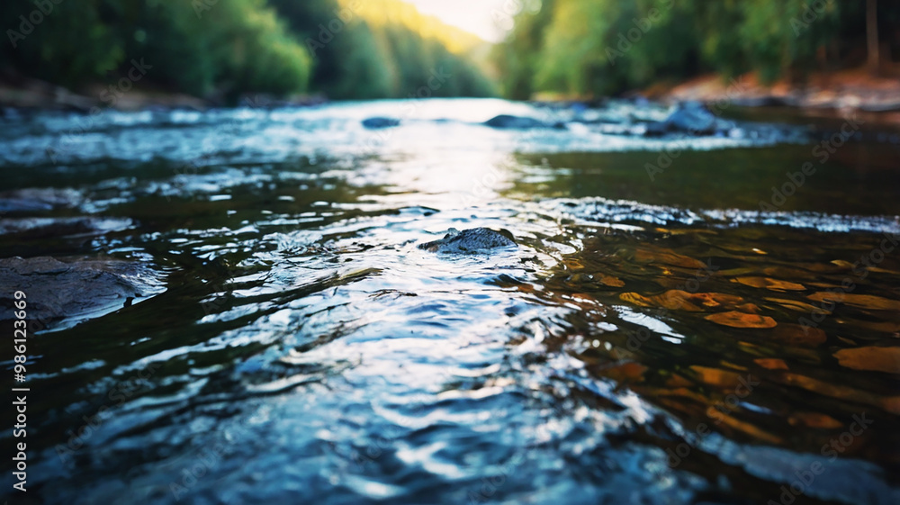 Blurred bokeh of a calm, flowing river Blurred bokeh of a calm, flowing river