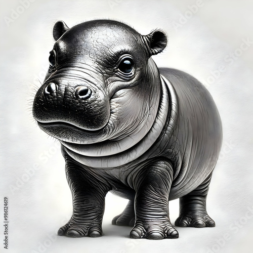 Cute Pygmy Hippo Drawings and Illustrations in Various Styles