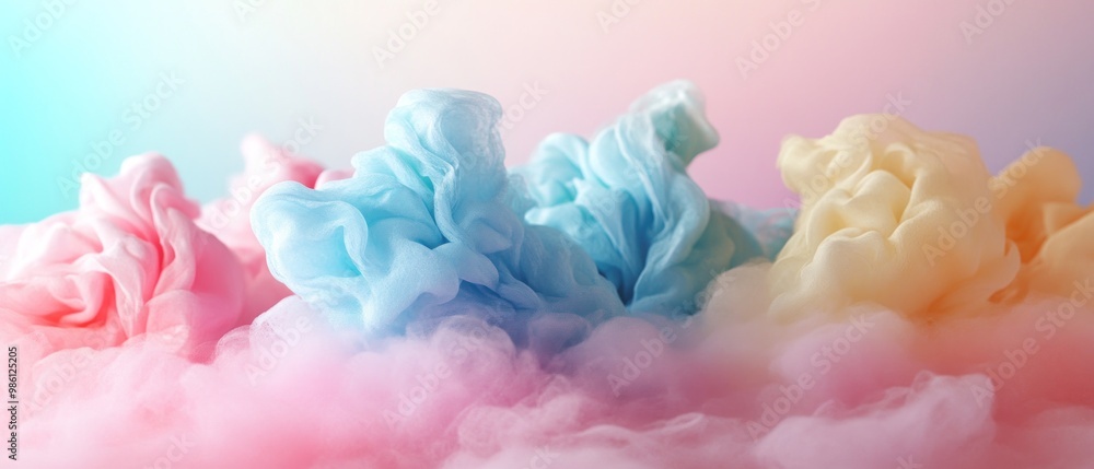 Fototapeta premium Colorful wisps of pastel smoke create a dreamy, abstract background.