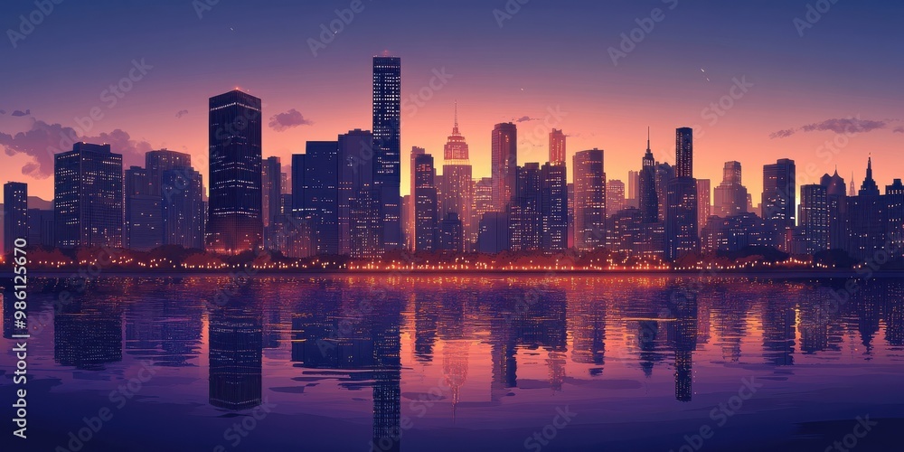Obraz premium city skyline at dusk 