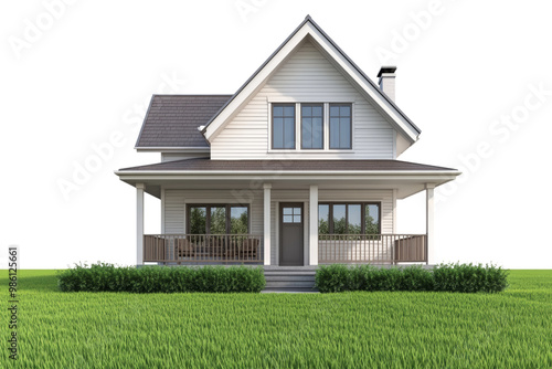 Wallpaper Mural Contemporary suburban home with a spacious front porch and well-maintained lawn isolated on a white background Torontodigital.ca