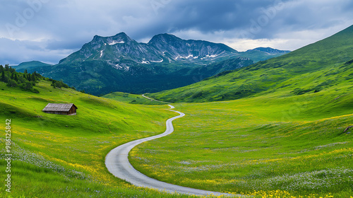 peaceful road with blooming asters along